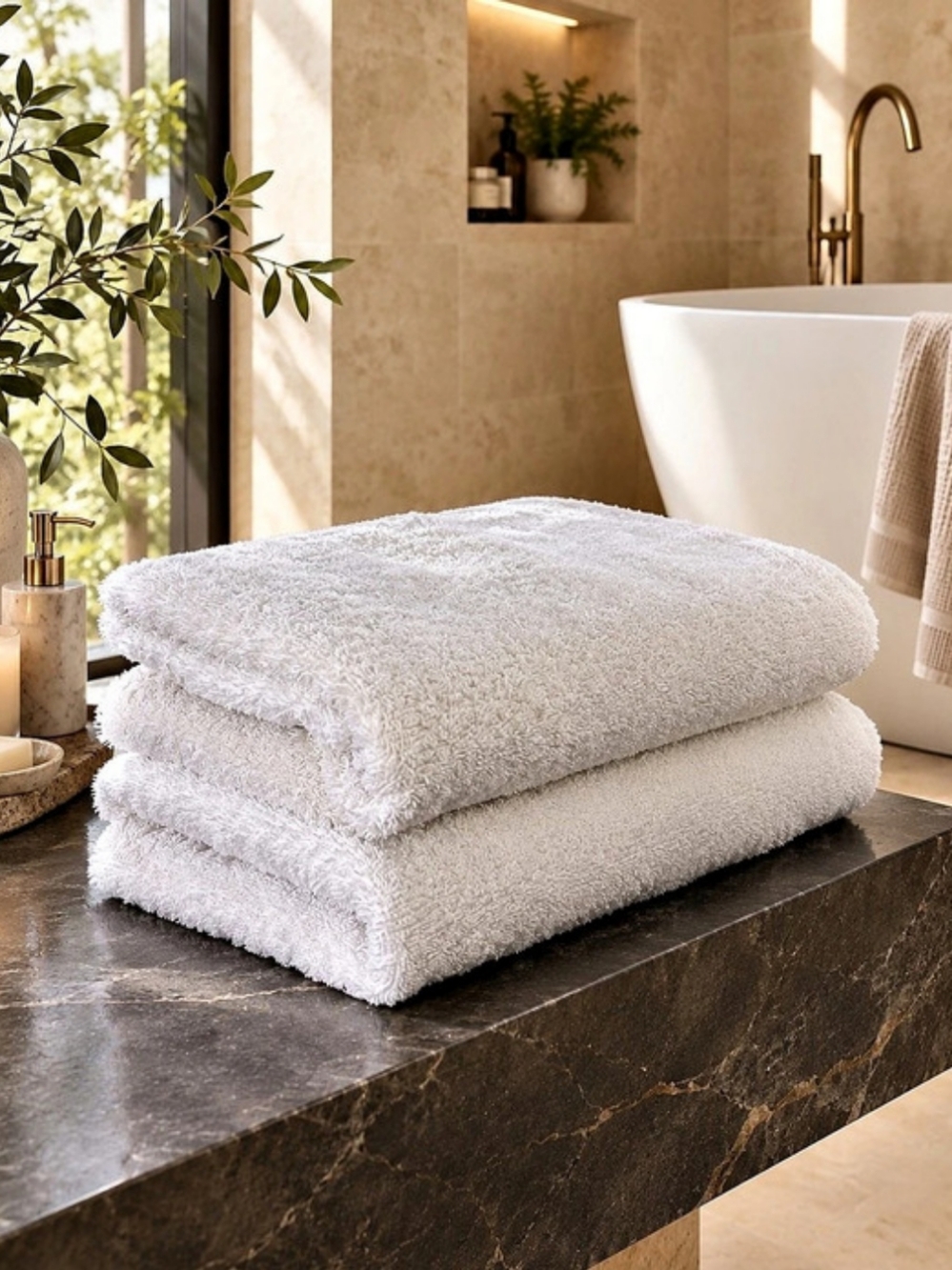 SET OF 2 White Bath Towels